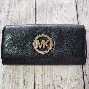 Michael Kors MK Fulton Envelope Wallet Black Clutch 8x4 Large Pebble Leather